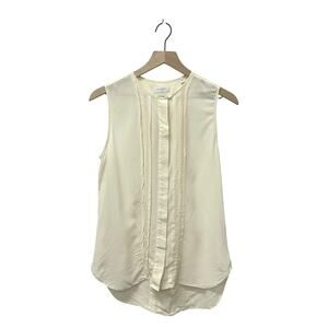 Equipment Femme Silk Sleeveless Pleated Button Top Beige Women’s Size S